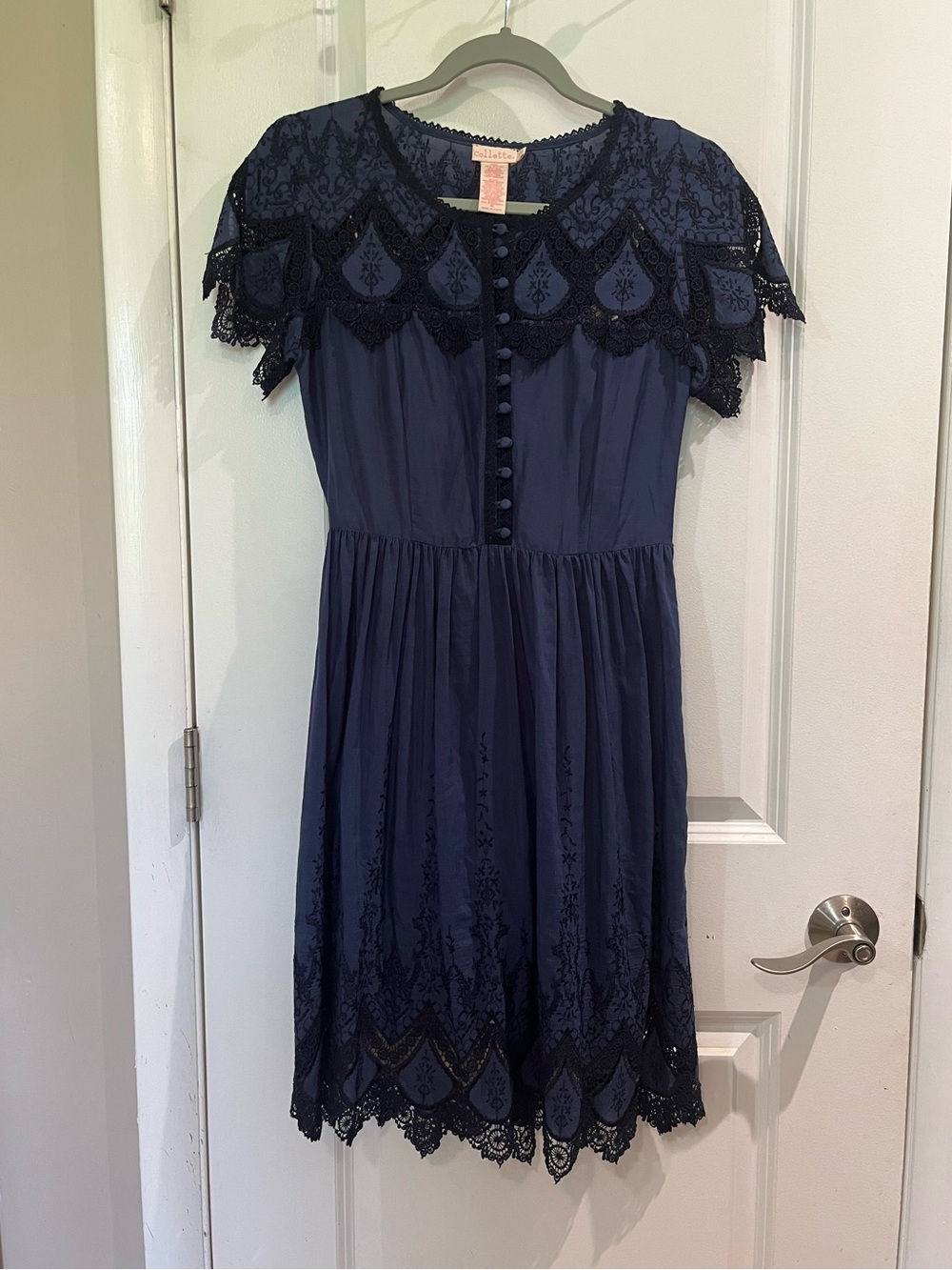 Collette by Collette Dinnigan Blue Lace Inset Midi Dress Sz XXS Dark Romantic